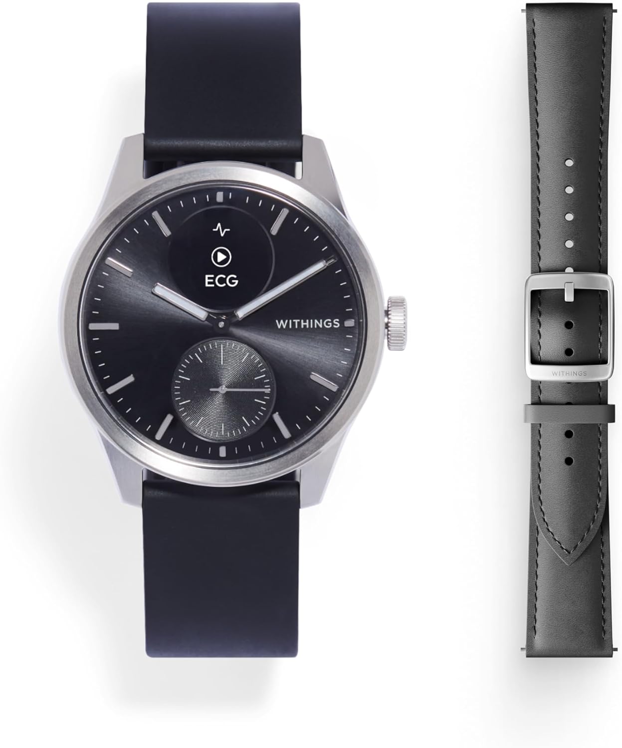 WITHINGS - Montre connectée hybride - ScanWatch 2 + bracelet cuir 42 mm Noir