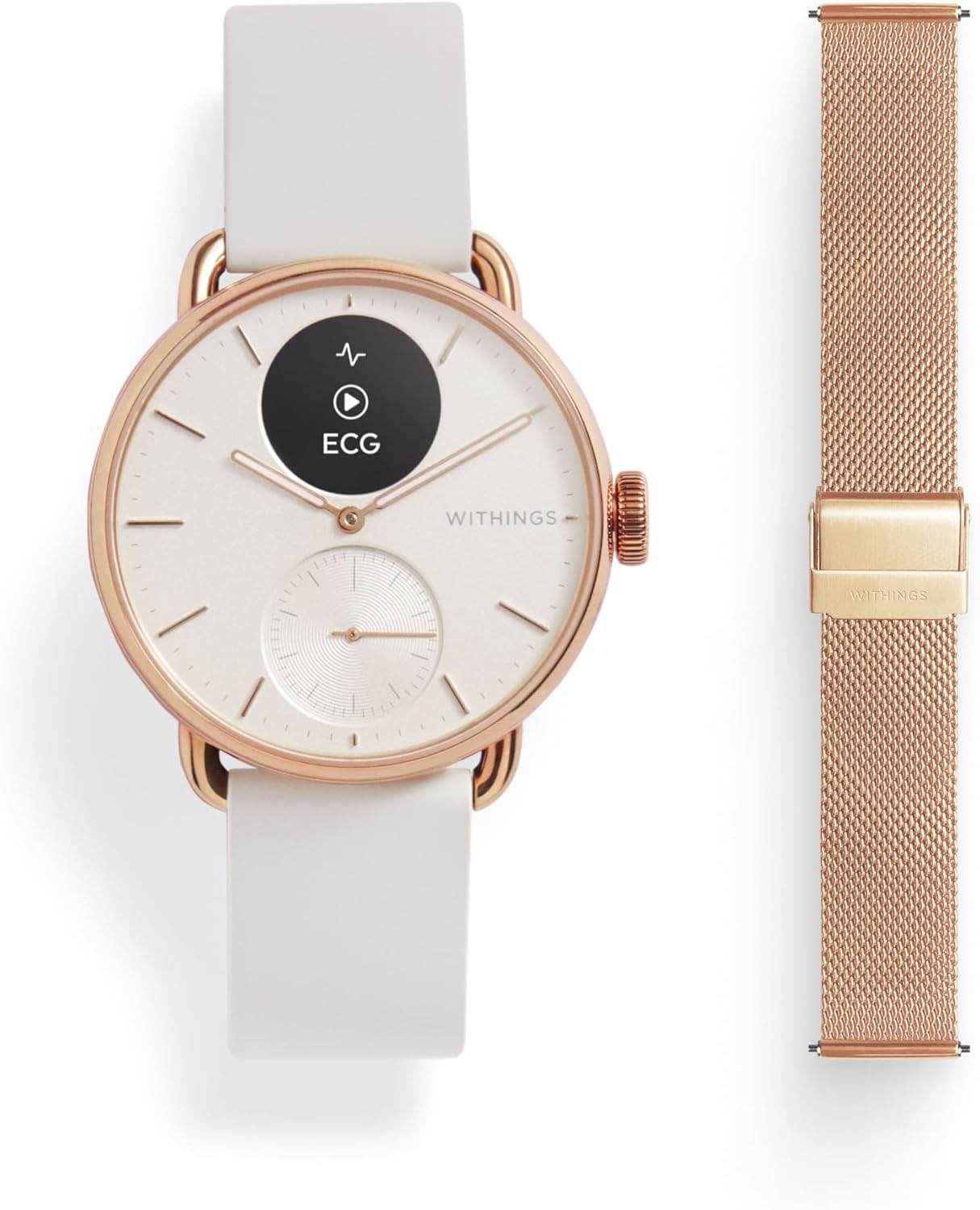 WITHINGS - Montre connectée hybride - ScanWatch 2 + bracelet milanais 38 mm Rosegold